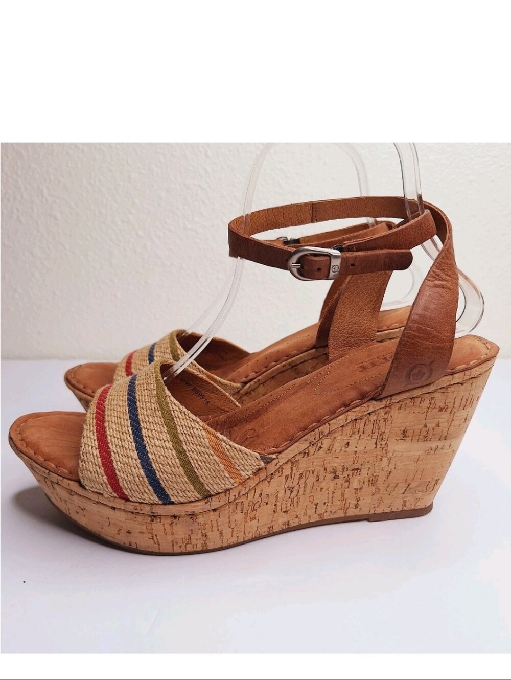Born Wapita Ankle Strap Cork Wedge Sandal Platform Size 6 Very Good Condition